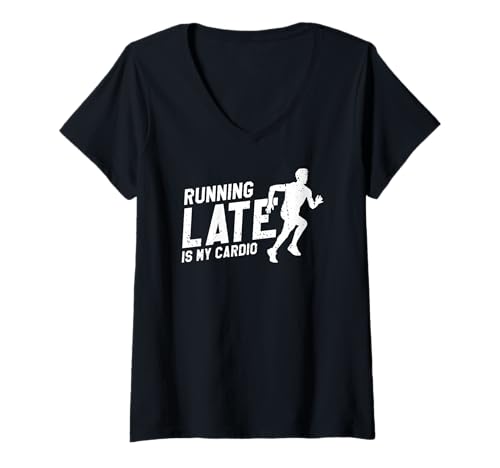 Damen Zu spät kommen ist Mein einziges Cardio Heute T-Shirt mit V-Ausschnitt Damen Zu spät kommen ist Mein einziges Cardio Heute T-Shirt mit V-Ausschnitt von Fitness-Ausreden für eilige Menschen