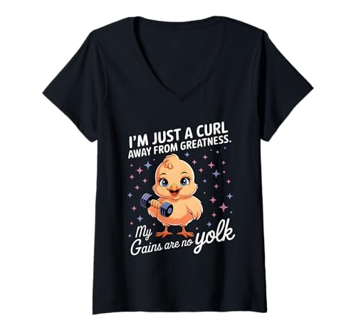 Damen Lustiges motivierendes Fitness-Huhn-Heben T-Shirt mit V-Ausschnitt von Fitness Chick Designs