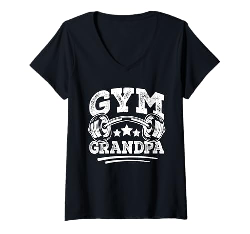 Damen Gym Grandpa Stars Dumbbell Motivation T-Shirt mit V-Ausschnitt Damen Gym Grandpa Stars Dumbbell Motivation T-Shirt mit V-Ausschnitt von Fitness Enthusiast Grandpa Weightlifting