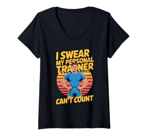 Damen Ich schwöre, Mein Personal Trainer kann Nicht zählen T-Shirt mit V-Ausschnitt Damen Ich schwöre, Mein Personal Trainer kann Nicht zählen T-Shirt mit V-Ausschnitt von Fitness Enthusiast Workout Humor