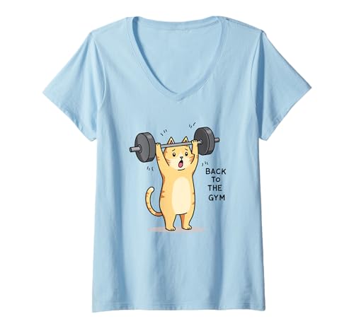 Damen Zurück ins Fitnessstudio Lustiges Gewichtheben mit Katzen T-Shirt mit V-Ausschnitt Damen Zurück ins Fitnessstudio Lustiges Gewichtheben mit Katzen T-Shirt mit V-Ausschnitt von Fitness Humor Animal Workout Gym Lovers Club