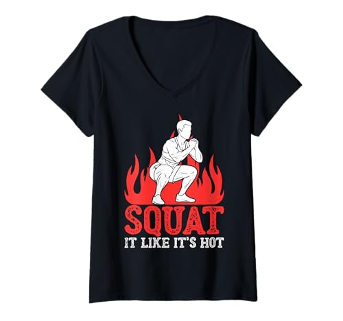 Damen Fitness — Hocke, als wäre es heiß T-Shirt mit V-Ausschnitt Damen Fitness — Hocke, als wäre es heiß T-Shirt mit V-Ausschnitt von Fitness Humor Apparel