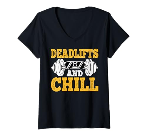 Damen Fitness – Kreuzheben und Chill T-Shirt mit V-Ausschnitt Damen Fitness – Kreuzheben und Chill T-Shirt mit V-Ausschnitt von Fitness Humor Apparel