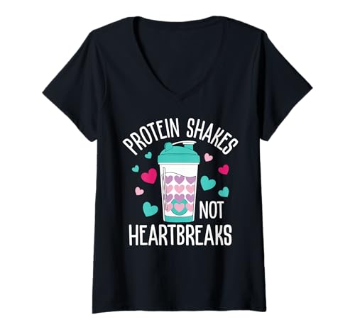 Damen Fitness — Proteinshakes statt Herzschmerz T-Shirt mit V-Ausschnitt Damen Fitness — Proteinshakes statt Herzschmerz T-Shirt mit V-Ausschnitt von Fitness Humor Apparel
