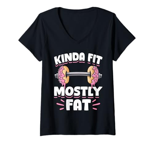Damen Kinda Fit Mostly Fat Funny Gym Design T-Shirt mit V-Ausschnitt Damen Kinda Fit Mostly Fat Funny Gym Design T-Shirt mit V-Ausschnitt von Fitness Humor Body Positivity Men Women