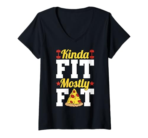 Damen Kinda Fit Mostly Fat Funny Gym Design T-Shirt mit V-Ausschnitt Damen Kinda Fit Mostly Fat Funny Gym Design T-Shirt mit V-Ausschnitt von Fitness Humor Body Positivity Men Women