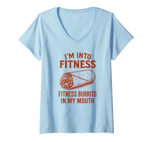 Damen I'm Into Fitness This Burrito In My Mouth Lustiges Vintage-Food T-Shirt mit V-Ausschnitt Damen I'm Into Fitness This Burrito In My Mouth Lustiges Vintage-Food T-Shirt mit V-Ausschnitt von Fitness Humor Fitting a Burrito In My Mouth Design