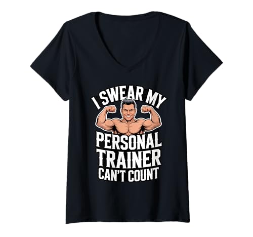 Damen Ich schwöre, Mein Personal Trainer kann Nicht zählen T-Shirt mit V-Ausschnitt Damen Ich schwöre, Mein Personal Trainer kann Nicht zählen T-Shirt mit V-Ausschnitt von Fitness Humor Gym Workout Motivation