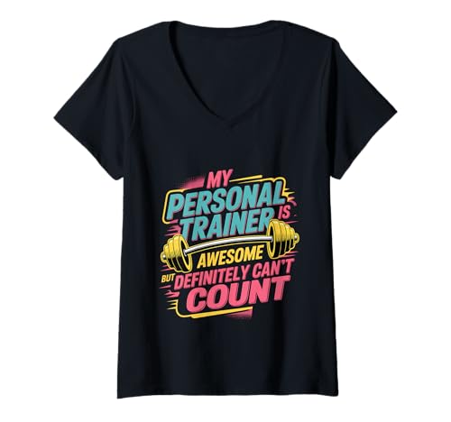 Damen Trainer's Great Just Can't Count Reps Right - T-Shirt mit V-Ausschnitt Damen Trainer's Great Just Can't Count Reps Right - T-Shirt mit V-Ausschnitt von Fitness -Humor -Vertreter Fitnessstudio Zitate