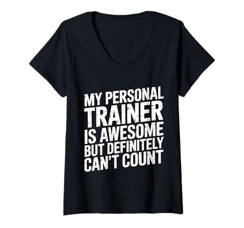 Damen Trainer's Great Just Can't Count Reps Right - T-Shirt mit V-Ausschnitt Damen Trainer's Great Just Can't Count Reps Right - T-Shirt mit V-Ausschnitt von Fitness -Humor -Vertreter Fitnessstudio Zitate