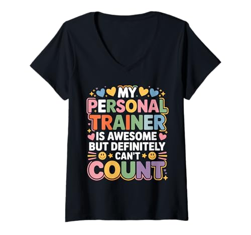 Damen Trainer's Great Just Can't Count Reps Right - T-Shirt mit V-Ausschnitt Damen Trainer's Great Just Can't Count Reps Right - T-Shirt mit V-Ausschnitt von Fitness -Humor -Vertreter Fitnessstudio Zitate