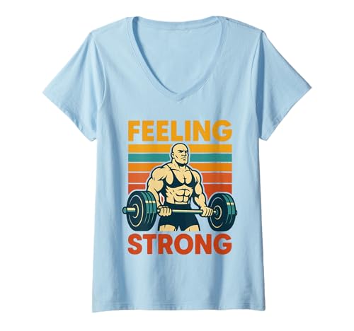 Damen Feeling Strong Fitness Bodybuilding Retro T-Shirt mit V-Ausschnitt von Fitness Kraft Kollektion