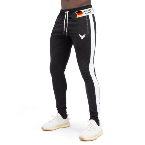 Fitness Method® Jogginghose für Herren - Innovative Traningshose, Extra Flexible Sporthose - Perfekt geeignet für Gym | Fitnesshose Slim Fit lang (Schwarz - Weiß, M) von Fitness Method