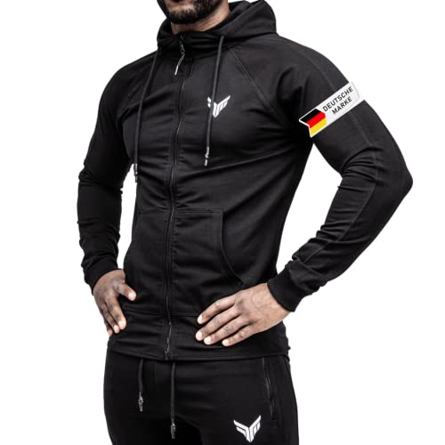 Fitness Method® Kapuzenpullover für Herren | Extra Flexibler Zip Hoodie für Sport Fitness Gym Training & Freizeit | Trainingsjacke - Sweatjacke (Schwarz, XXL) von Fitness Method