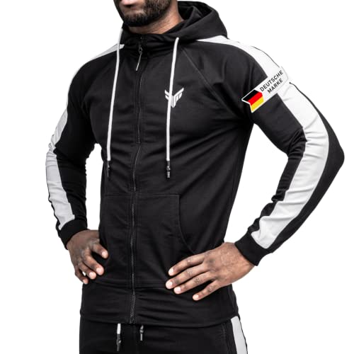 Fitness Method® Kapuzenpullover für Herren | Extra Flexibler Zip Hoodie für Sport Fitness Gym Training & Freizeit | Trainingsjacke - Sweatjacke (Schwarz - Weiß, XXL) von Fitness Method