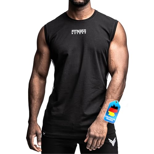 Fitness Method® Tank Top Herren, INNOVATIVES Achselshirt für Sport und Freizeit - Ärmelloses Shirt, Unterhemd,Sleeveless T-Shirt, Tanktop (Schwarz - Weiß, M) von Fitness Method