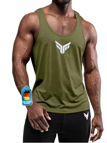 Fitness Method® Tank Top Herren - Extra Funktionelle Sport Bekleidung - verringert erheblich die Schweißbildung - Stringer Tanktop (Khaki - Schwarz XL) von Fitness Method