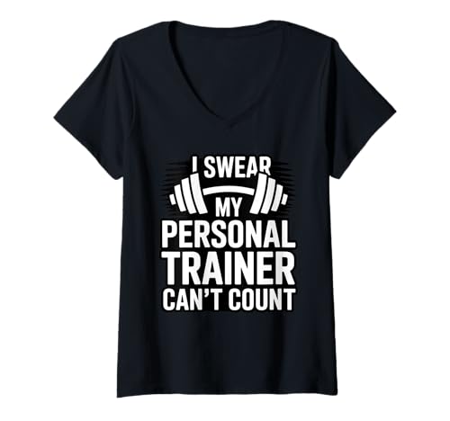 Damen Ich schwöre, Mein Personal Trainer kann Nicht zählen T-Shirt mit V-Ausschnitt Damen Ich schwöre, Mein Personal Trainer kann Nicht zählen T-Shirt mit V-Ausschnitt von Fitness Motivation Humor Gym Life