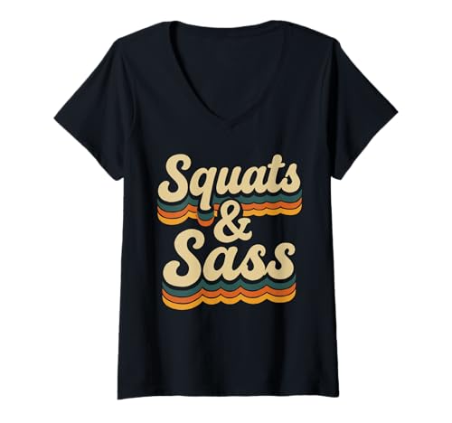 Damen Squats Und Sass Lustige Fitness Haltung T-Shirt mit V-Ausschnitt von Fitness Motivation Humor Lustig Energie