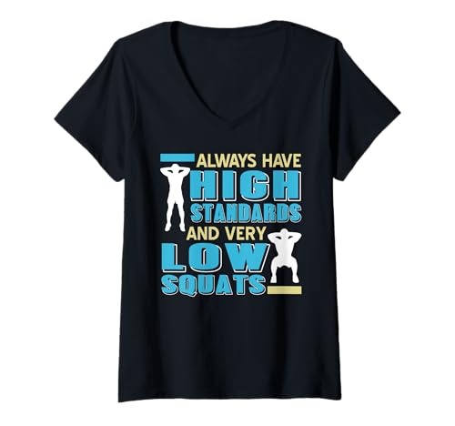Damen Hohe Standards Tiefe Squats Lustiger Fitness Spruch T-Shirt mit V-Ausschnitt Damen Hohe Standards Tiefe Squats Lustiger Fitness Spruch T-Shirt mit V-Ausschnitt von Fitness Motivation Krafttraining Fans