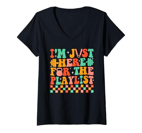 Damen I'm Just Here for The Playlist Fun Gym T-Shirt mit V-Ausschnitt Damen I'm Just Here for The Playlist Fun Gym T-Shirt mit V-Ausschnitt von Fitness Music Fun Workout Humor Gym