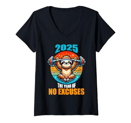 Damen 2025 Resolution Lustiges Fitness Workout Gym Faultier Gewichtsverlust T-Shirt mit V-Ausschnitt Damen 2025 Resolution Lustiges Fitness Workout Gym Faultier Gewichtsverlust T-Shirt mit V-Ausschnitt von Fitness Resolution Weight Loss Diet Sloth 2025