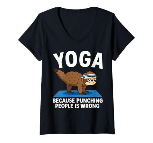 Damen Yoga Because Punching People is Wrong T-Shirt mit V-Ausschnitt Damen Yoga Because Punching People is Wrong T-Shirt mit V-Ausschnitt von Fitness Wellness Meditation Yoga