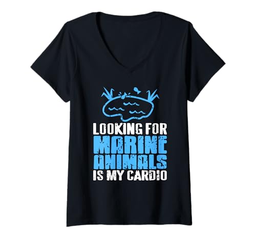 Damen Meereslebewesen beobachten ist mein Cardio T-Shirt mit V-Ausschnitt von Fitness Witz Meeresbiologie Ozean Spaß