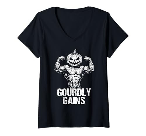 Damen Gourdly Gains Lustiges Bodybuilding Jack o Lantern Fitness T-Shirt mit V-Ausschnitt Damen Gourdly Gains Lustiges Bodybuilding Jack o Lantern Fitness T-Shirt mit V-Ausschnitt von Fitness & Bodybuilding Jack o Lantern Design