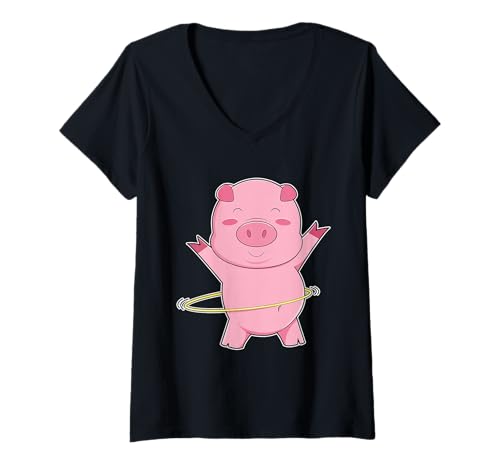 Damen Schwein Fitnessreifen Workout Gymnastik T-Shirt mit V-Ausschnitt Damen Schwein Fitnessreifen Workout Gymnastik T-Shirt mit V-Ausschnitt von Fitnessreifen Workout