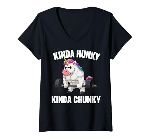 Damen Kinda Hunky Kinda Chunky T-Shirt mit V-Ausschnitt Damen Kinda Hunky Kinda Chunky T-Shirt mit V-Ausschnitt von Fitnessstudio Bodybuilder Gewichtheben Powerlifter