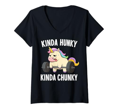 Damen Kinda Hunky Kinda Chunky T-Shirt mit V-Ausschnitt Damen Kinda Hunky Kinda Chunky T-Shirt mit V-Ausschnitt von Fitnessstudio Bodybuilder Gewichtheben Powerlifter