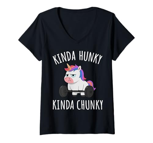 Damen Kinda Hunky Kinda Chunky T-Shirt mit V-Ausschnitt Damen Kinda Hunky Kinda Chunky T-Shirt mit V-Ausschnitt von Fitnessstudio Bodybuilder Gewichtheben Powerlifter