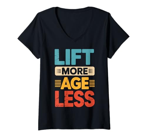 Damen Lift More Age Less Powerlifter T-Shirt mit V-Ausschnitt Damen Lift More Age Less Powerlifter T-Shirt mit V-Ausschnitt von Fitnessstudio Fitness Trainieren Gewichtheber
