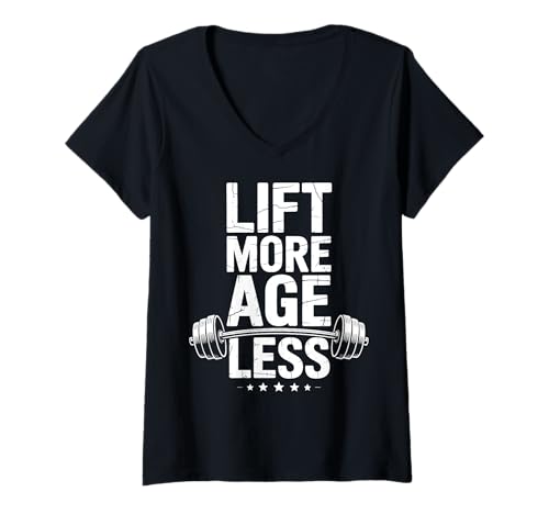 Damen Lift More Age Less Powerlifter T-Shirt mit V-Ausschnitt Damen Lift More Age Less Powerlifter T-Shirt mit V-Ausschnitt von Fitnessstudio Fitness Trainieren Gewichtheber