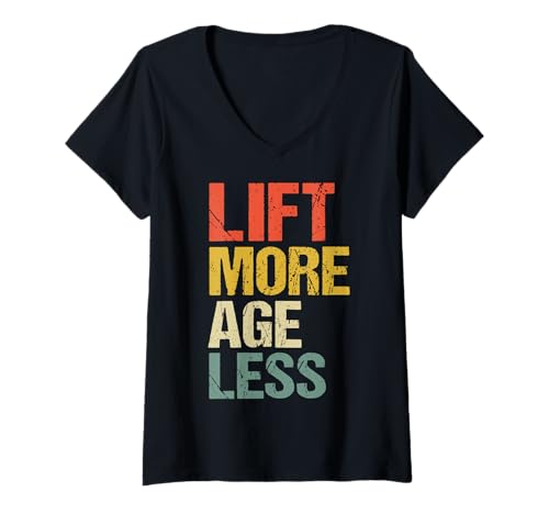 Damen Lift More Age Less Powerlifter T-Shirt mit V-Ausschnitt Damen Lift More Age Less Powerlifter T-Shirt mit V-Ausschnitt von Fitnessstudio Fitness Trainieren Gewichtheber