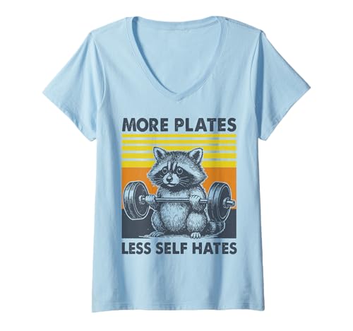 Damen More Plates Less Self Hates T-Shirt mit V-Ausschnitt Damen More Plates Less Self Hates T-Shirt mit V-Ausschnitt von Fitnessstudio Gewichtheber Bodybuilder Powerlifter