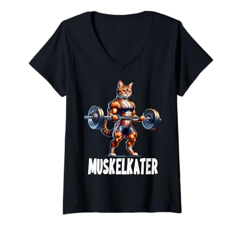 Damen Muskelkater Langhantel Design für Bodybuilder Bodybuilding T-Shirt mit V-Ausschnitt Damen Muskelkater Langhantel Design für Bodybuilder Bodybuilding T-Shirt mit V-Ausschnitt von Fitnessstudio Gym Katze Cats Designs