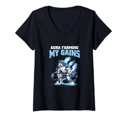 Damen Aura-Farming Meine Erfolge Wolf Gym Fitness Bodybuilding T-Shirt mit V-Ausschnitt Damen Aura-Farming Meine Erfolge Wolf Gym Fitness Bodybuilding T-Shirt mit V-Ausschnitt von Fitnessstudio-Humor Fitnessstudio-Training Aura