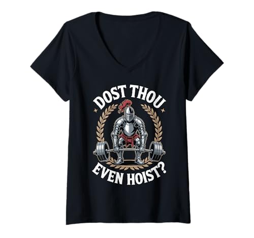Damen Dost Thou Even Hoist? T-Shirt mit V-Ausschnitt Damen Dost Thou Even Hoist? T-Shirt mit V-Ausschnitt von Fitnessstudio Training Gewichtheben Powerlifting