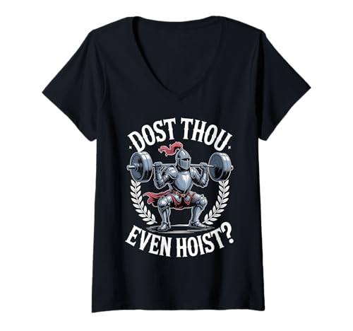 Damen Dost Thou Even Hoist? T-Shirt mit V-Ausschnitt Damen Dost Thou Even Hoist? T-Shirt mit V-Ausschnitt von Fitnessstudio Training Gewichtheben Powerlifting