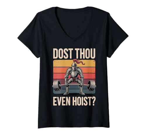 Damen Dost Thou Even Hoist? T-Shirt mit V-Ausschnitt Damen Dost Thou Even Hoist? T-Shirt mit V-Ausschnitt von Fitnessstudio Training Gewichtheben Powerlifting