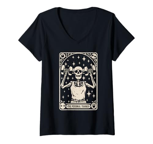 Damen Fitnesstrainer The Personal Trainer Tarot Card Halloween T-Shirt mit V-Ausschnitt von Fitnesstrainer