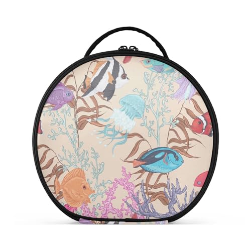 Fitrendlovey Runder Kosmetik-Organizer mit Griff und Reißverschluss für Damen auf Reisen und zur Aufbewahrung von Make-up, T16, Einheitsgröße von Fitrendlovey