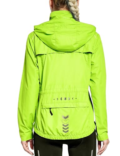 FitsT4 Sports Damen Fahrradjacke Radfahren Laufen Jacken Leichtgewicht Wasserabweisend Windbreaker Wanderjacke Reflektierend Trekking Regenjacke mit Kapuze,Fluorescent Gelb,M von FitsT4 Sports