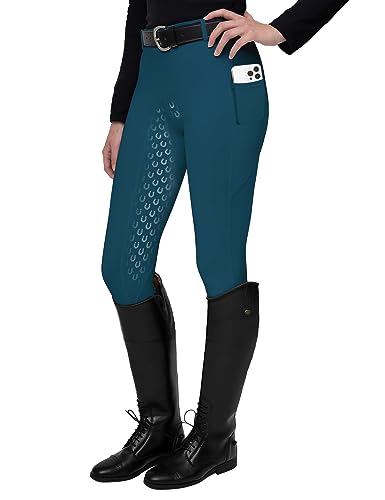 FitsT4 Sports Damen Reitleggings Silikon Vollbesatz Reithose mit Handytasche und Gürtelschlaufen,Navy Blau,Gr.L von FitsT4 Sports