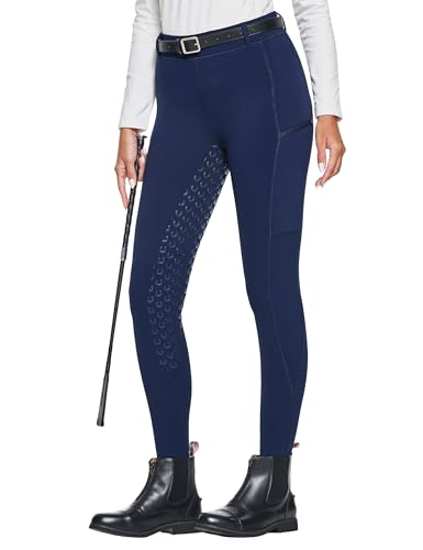 FitsT4 Sports Damen Winterreitleggings Fleece-Reithose Silikon Vollbesatz Reithose mit Reißverschluss-Taschen und Gürtelschlaufen,Militärblau,XL von FitsT4 Sports