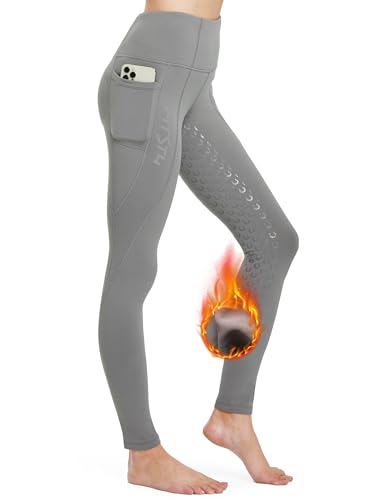 FitsT4 Sports Damen Winterreitleggings Silikon Vollbesatzreithose mit Fleecefutter mit Handytasche und Gürtelschlaufen,Grau,M von FitsT4 Sports