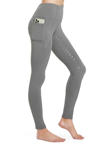 FitsT4 Sports Damen Winterreitleggings Silikon Vollbesatzreithose mit Fleecefutter mit Handytasche und Gürtelschlaufen,Grau,XL von FitsT4 Sports
