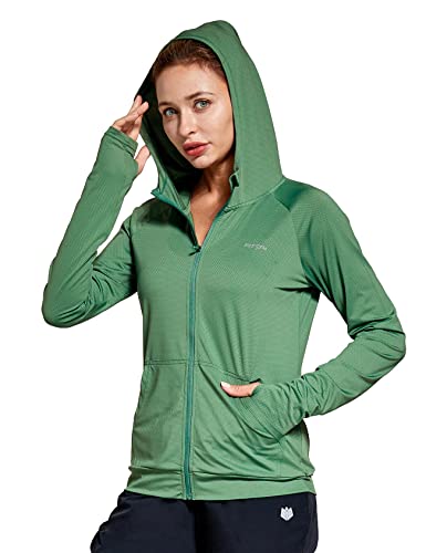 FitsT4 Sports Laufjacke Damen Leichte Sportjacke Langarm Fitness Yoga Trainingsjacke voll Zip Funktionsshirt Schnelltrockend Atmungsaktiv mit Kapuze, Daumenloch und Taschen,Grün,XXL von FitsT4 Sports